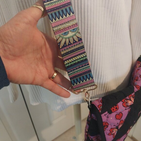 3184 Handmade Quilted Crossbody Bag with Guitar Strap. In Purple and Black. - Picture 7 of 8